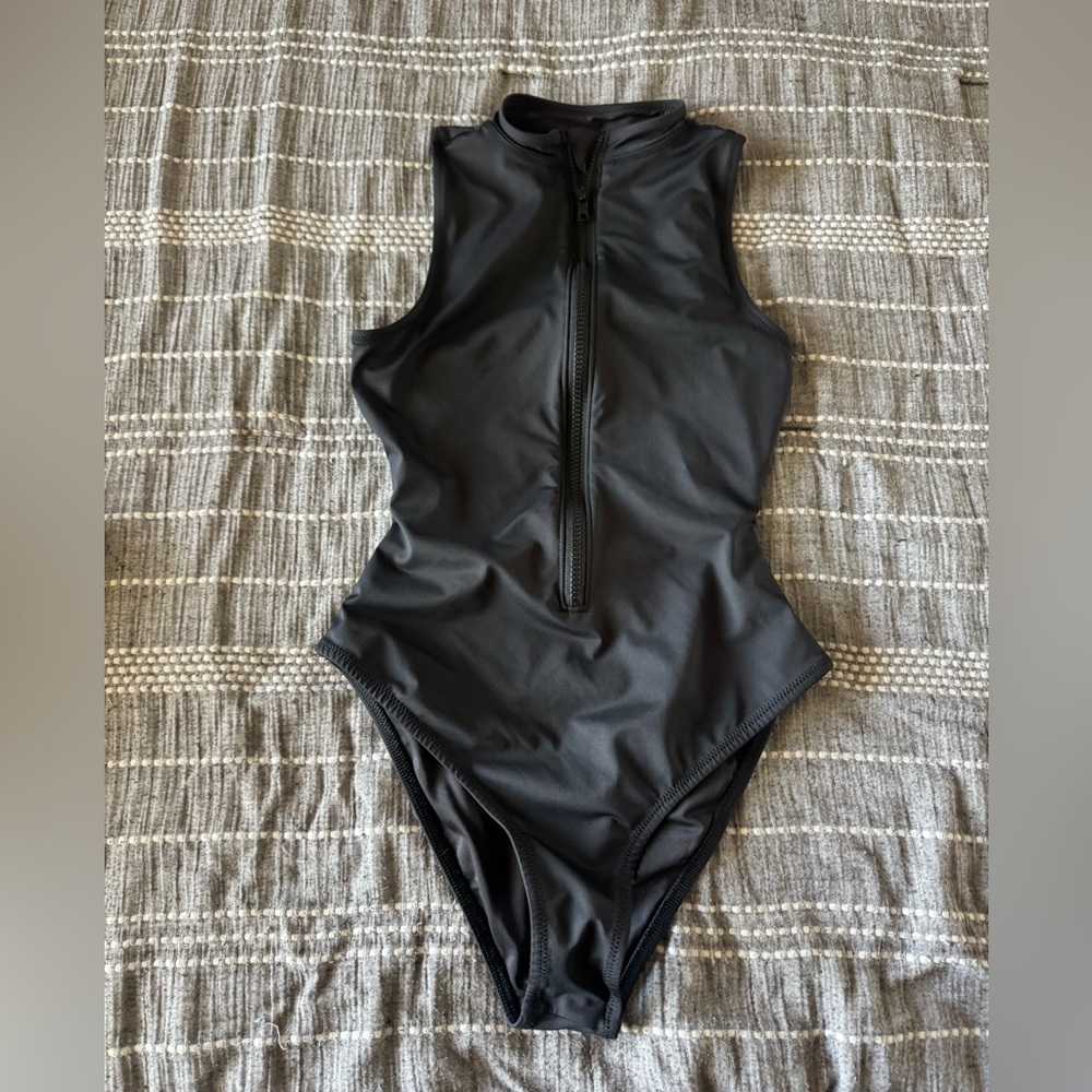 SKIMS Zip-Front One-Piece Swimsuit – Onyx